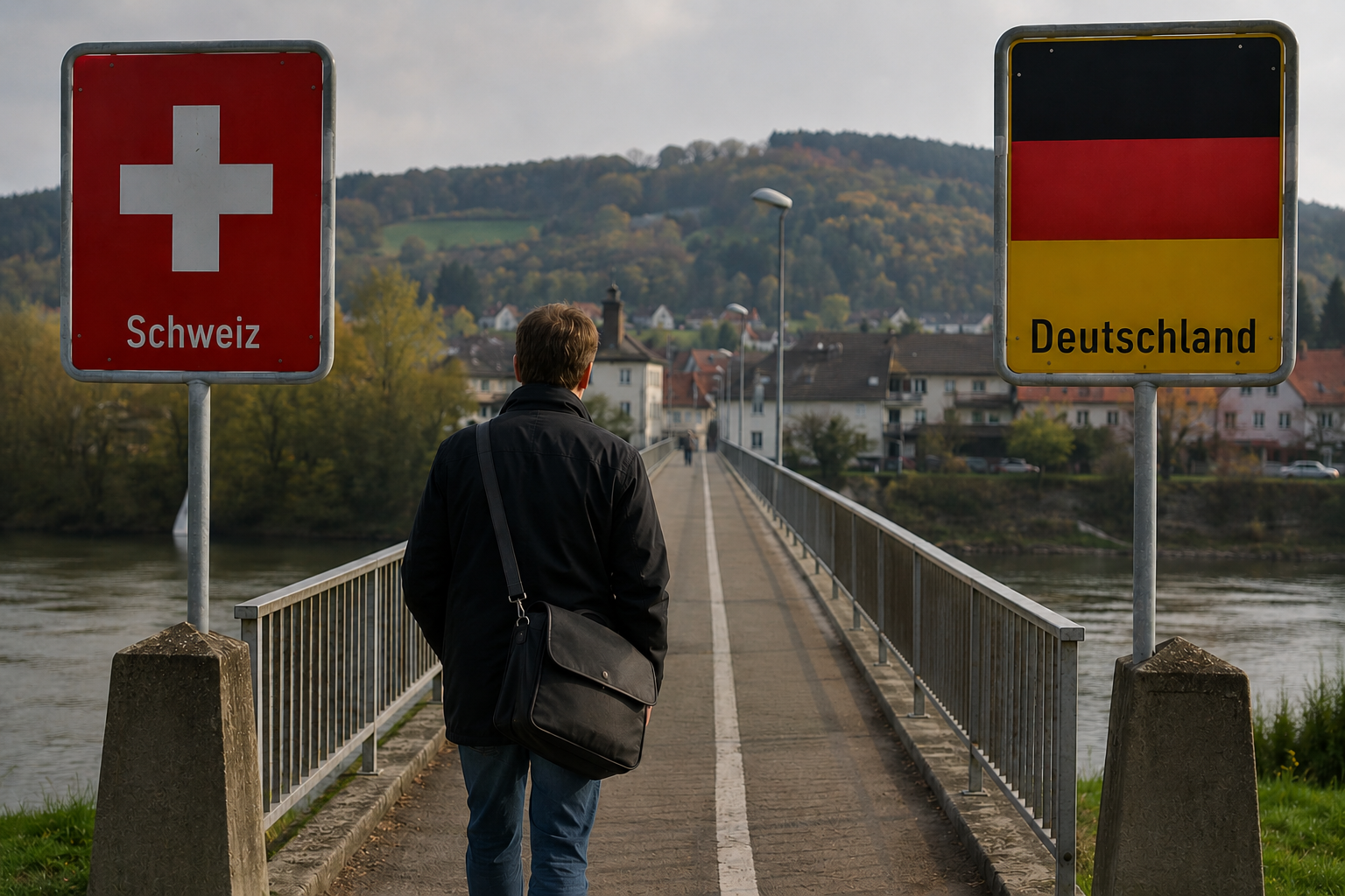 Grenzgänger rptreuhand.ch 5993 Grenzgänger zwischen Deutschland und der Schweiz rptreuhand.ch – KI-generierte Illustration